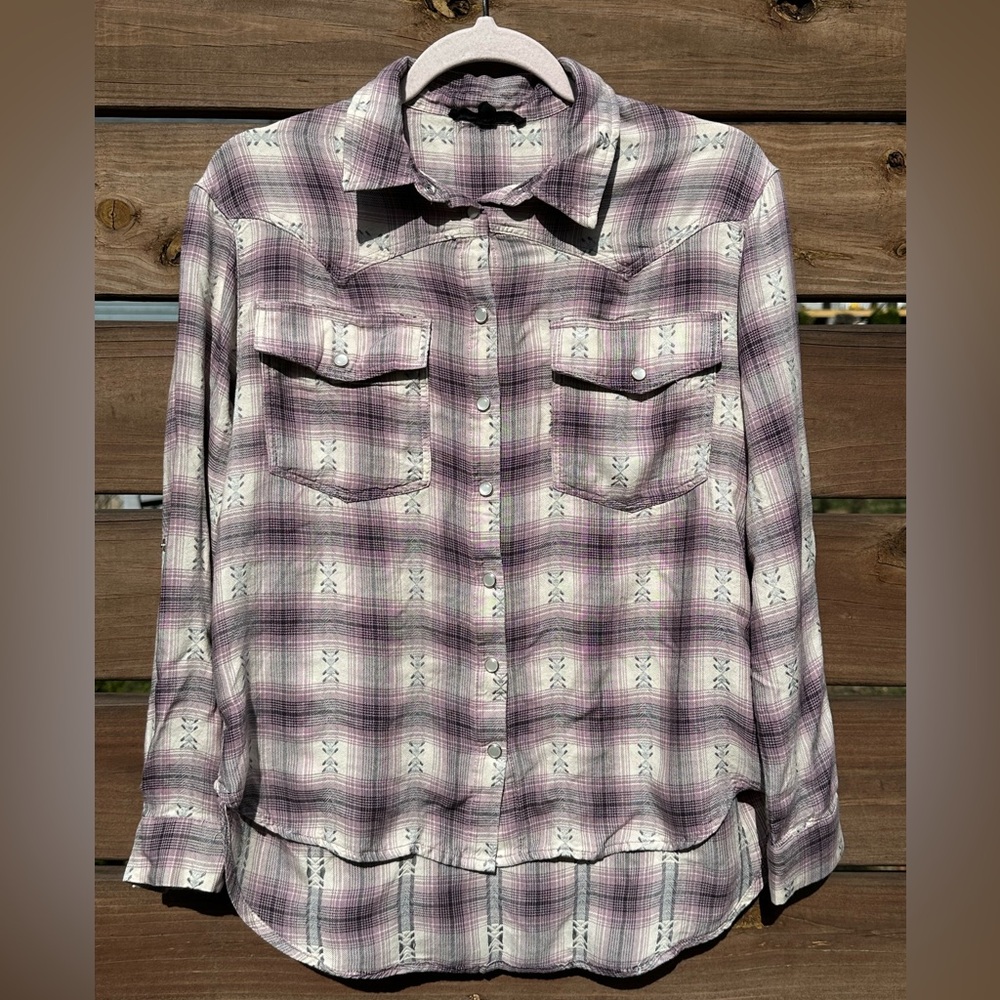 Jane & Delancey Purple Plaid Pearl Snap Button-Up Shirt